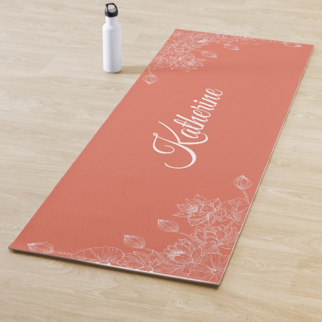 Simple Modern Floral Script Name Orange Lotus  Yogamatte (Beispiel)