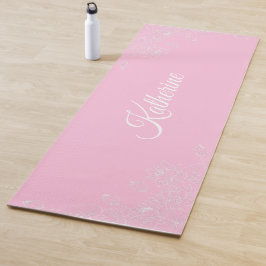 Simple Modern Floral Script Name Soft Pink Lotus Yogamatte
