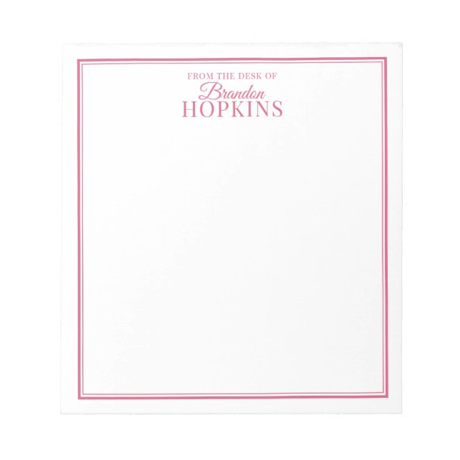 Simple Modern From the Desk of Script Pink Notizblock (Vorderseite)