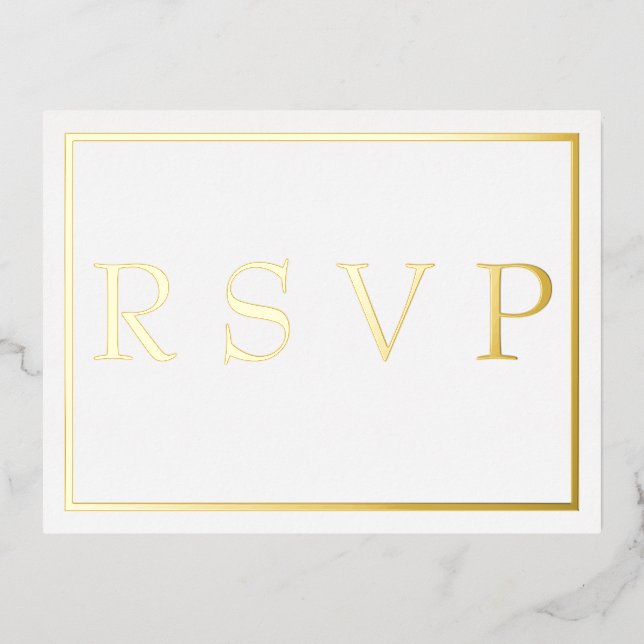 Simple Modern Gold Border Wedding RSVP     Folie Einladungspostkarte (Vorderseite)