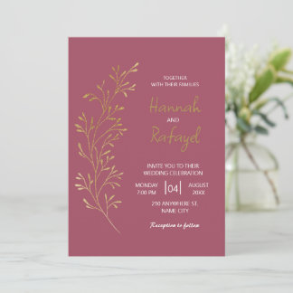 Simple Modern Gold Leaf Rose Wedding Einladung