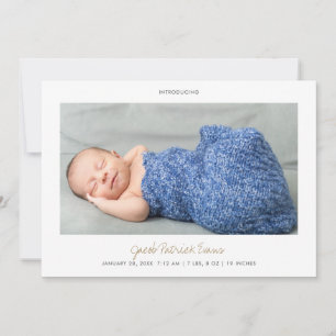 Simple Modern Gold Script Photo Boy or Girl Birth Ankündigung