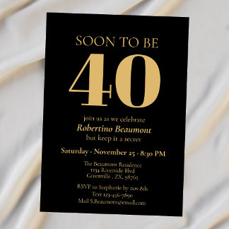 Simple Modern Gold Surprise 40th Birthday Party Einladung