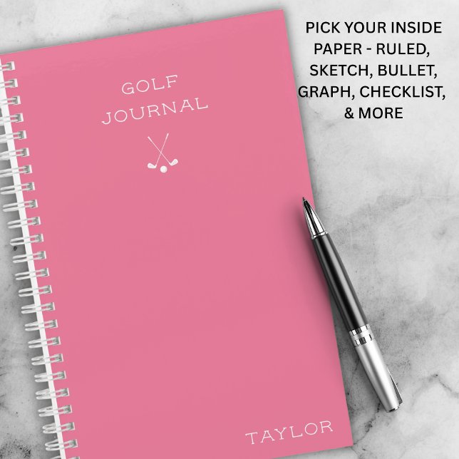 Simple Modern Golf Journal Personalized Name Pink Notizbuch (Personalized with your name for a custom feel.)