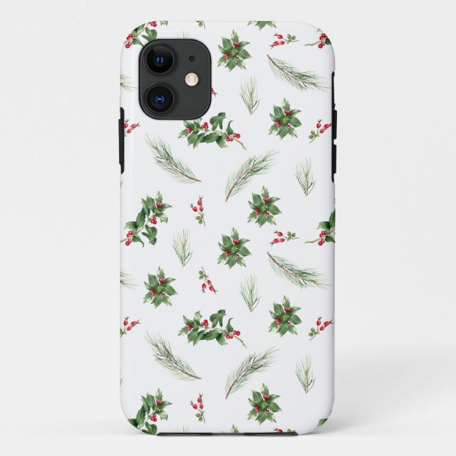 Simple Modern Holly Berry Weihnachtsmuster Case-Mate iPhone Hülle (Rückseite)