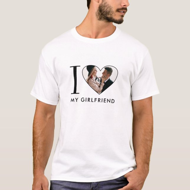 Simple Modern I Liebe My Girlfriend Heart Foto T-Shirt (Vorderseite)