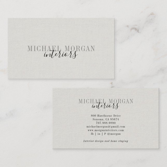 Simple Modern Interior Designer Script Faux Linen Visitenkarte (Vorne/Hinten)