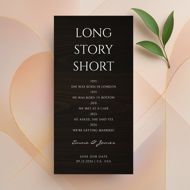 Simple Modern Long Story Short Dark Wood Bookmark Save The Date (Von Creator hochgeladen)