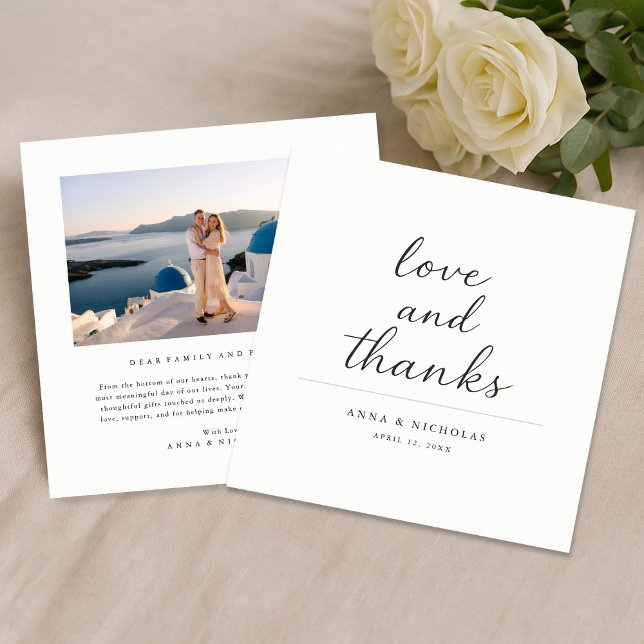 Simple Modern Love & Thanks Photo Wedding Square Dankeskarte (Von Creator hochgeladen)