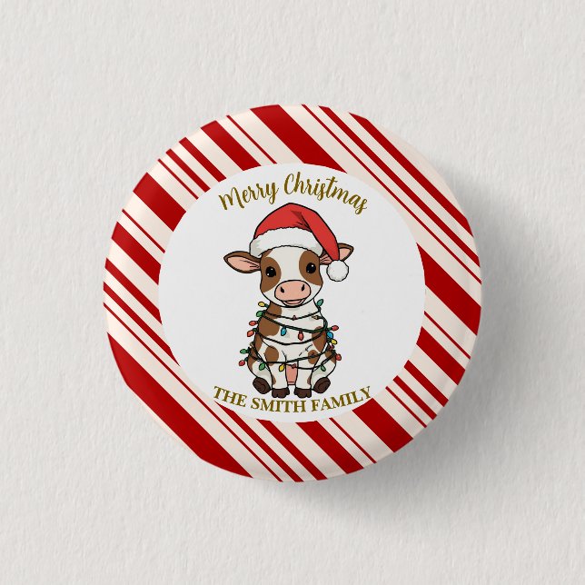 Simple modern merry christmas calf Cow OX pattern Button (Vorderseite)