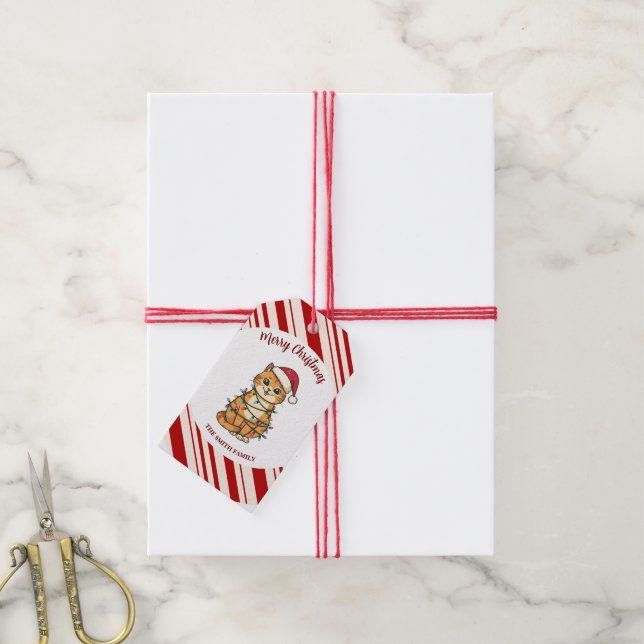 Simple modern merry christmas kitten CatMAS patter Geschenkanhänger (Mit Garn)