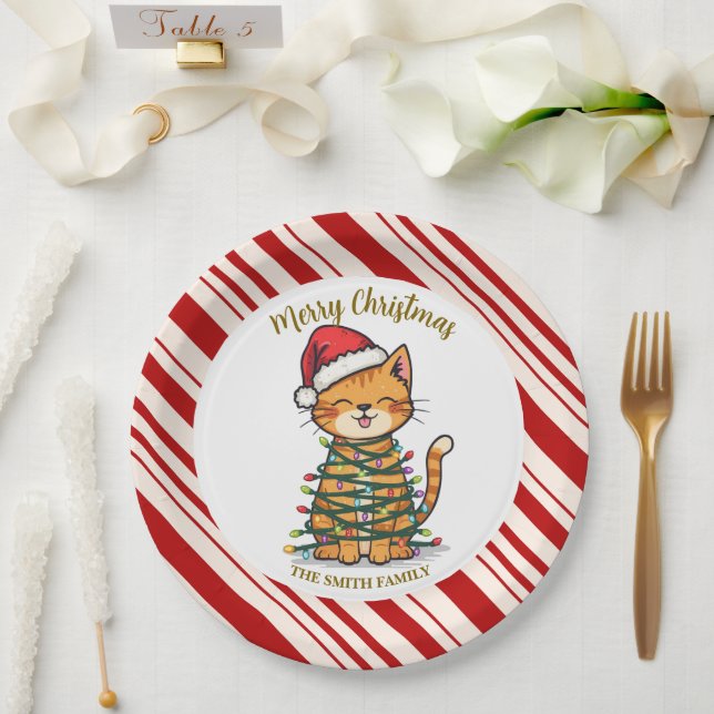 Simple modern merry christmas kitten CatMAS patter Pappteller (Hochzeit)