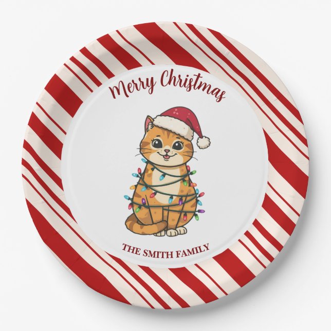 Simple modern merry christmas kitten CatMAS patter Pappteller (Vorderseite)