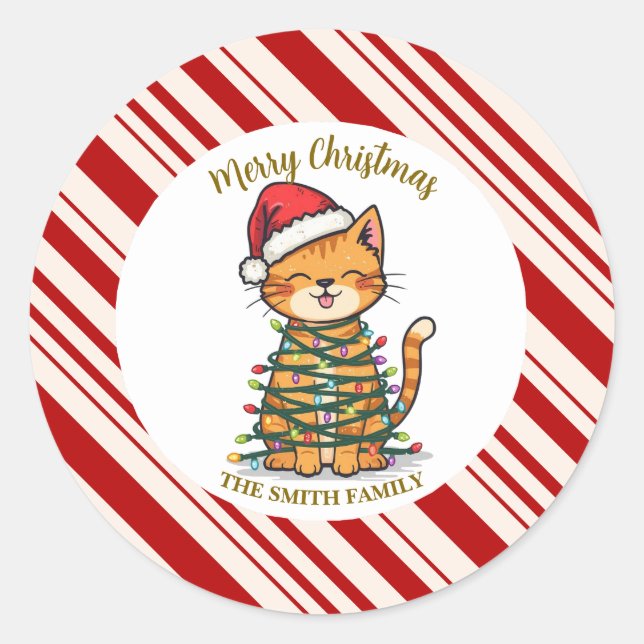Simple modern merry christmas kitten CatMAS patter Runder Aufkleber (Vorderseite)