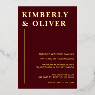 Simple Modern Minimal Burgundy Wedding Folieneinladung