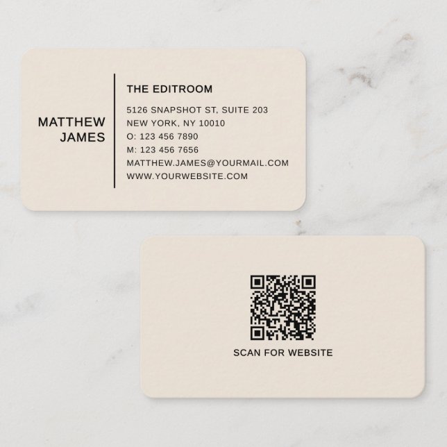 Simple Modern Minimal Golden Pastel Orange QR Code Visitenkarte (Vorne/Hinten)