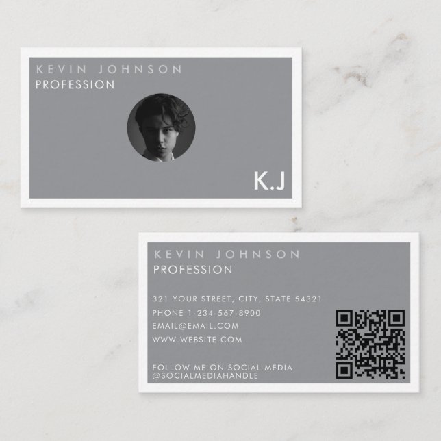 Simple Modern Minimal Professional  Photo QR code Visitenkarte (Vorne/Hinten)