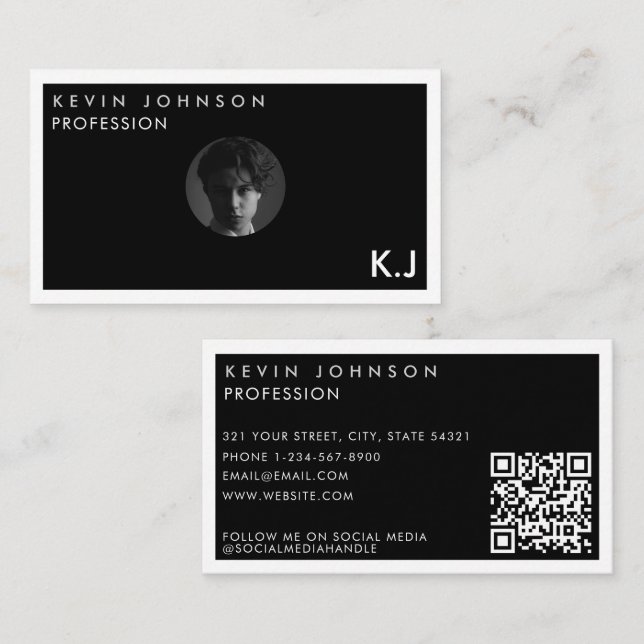 Simple Modern Minimal Professional  Photo QR code Visitenkarte (Vorne/Hinten)
