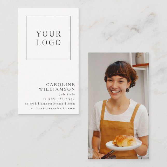 Simple Modern Minimal Vertical Logo Photo Visitenkarte (Vorne/Hinten)