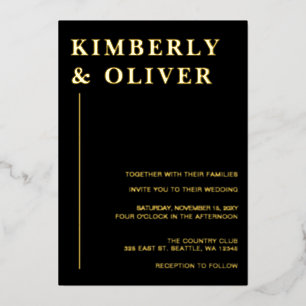 Simple Modern Minimalist Black Wedding Folieneinladung