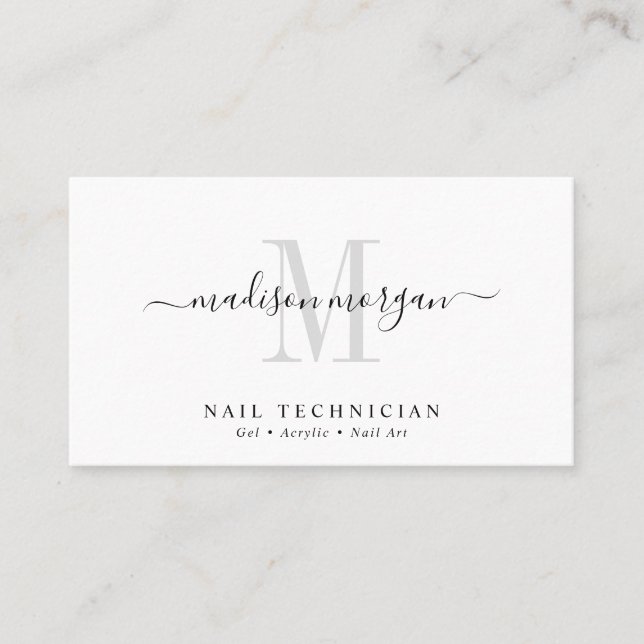 Simple Modern Nail Technician Script Monogram Visitenkarte (Vorderseite)
