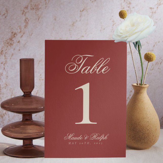 Simple Modern Old Money Bold Red Wedding Tischnummer (Guide guests to their seats with sophistication using these Old Money Bold Red Wedding Table Numbers)