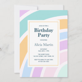 Simple Modern Pastel Rainbow Birthday Party Einladung
