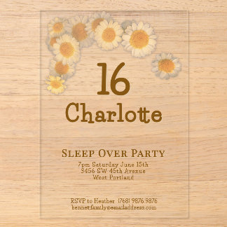 Simple Modern Peach Daisy 16th Birthday Party  Acryleinladungen