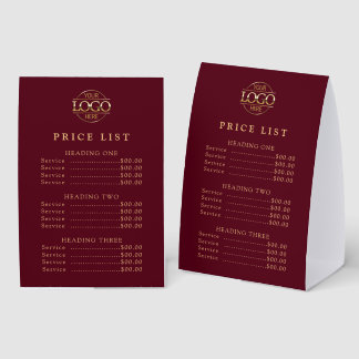 Simple Modern Professional Logo Menu Price List Tischaufsteller
