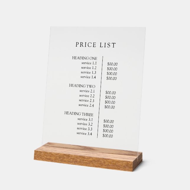 Simple Modern Professional Menu Price List Acrylschild (Winkel)