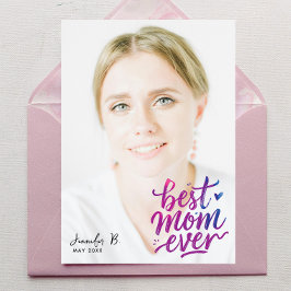 Simple Modern Purple Pink Best Mother Photo Script Karte