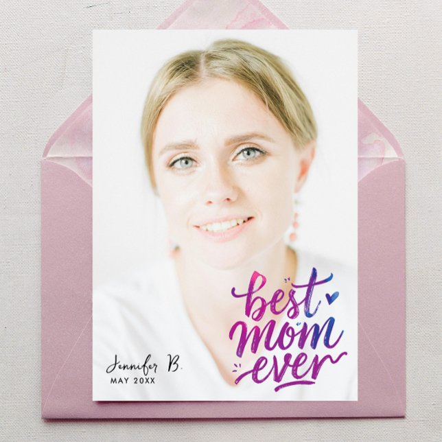 Simple Modern Purple Pink Best Mother Photo Script Karte (Von Creator hochgeladen)