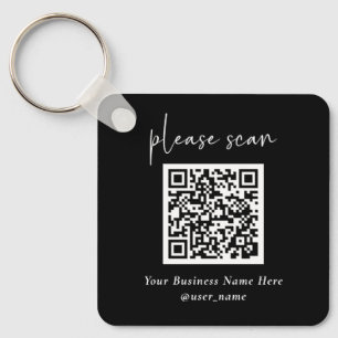 Simple Modern QR Code with Logo Back Black Schlüsselanhänger