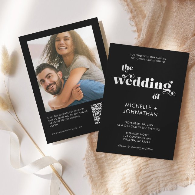 Simple Modern QR Photo Black & White Wedding Einladung (Von Creator hochgeladen)