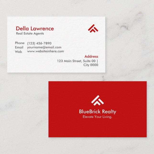 Simple Modern Red Real Estate Agent Realtors  Visitenkarte (Vorne/Hinten)