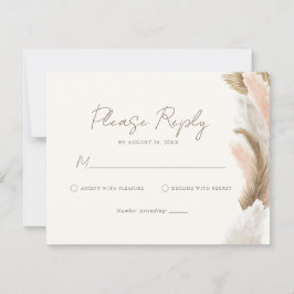 Simple Modern Rustic Pampas Grass Wedding RSVP Karte