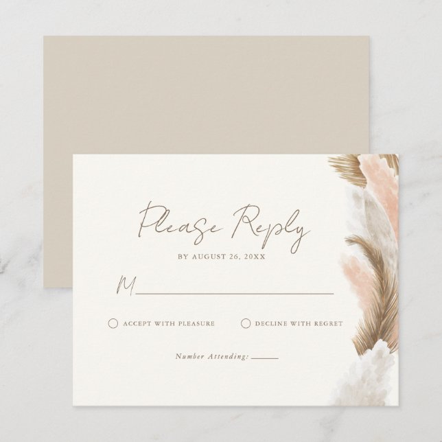 Simple Modern Rustic Pampas Grass Wedding RSVP Karte (Vorne/Hinten)