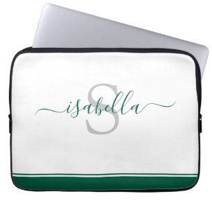 Simple Modern Script Monogram Emerald Green Laptopschutzhülle