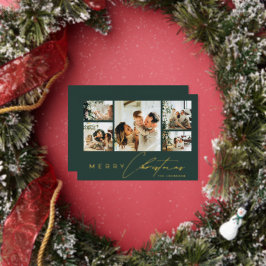 Simple Modern Script Photo Collage Green Christmas Folien Feiertagskarte