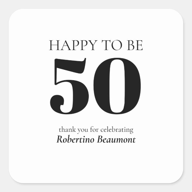 Simple Modern Surprise 50th Birthday Party Quadratischer Aufkleber (Vorderseite)