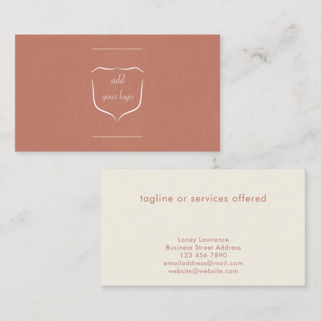 Simple Modern Terracotta Add Logo Professional Visitenkarte (Vorne/Hinten)