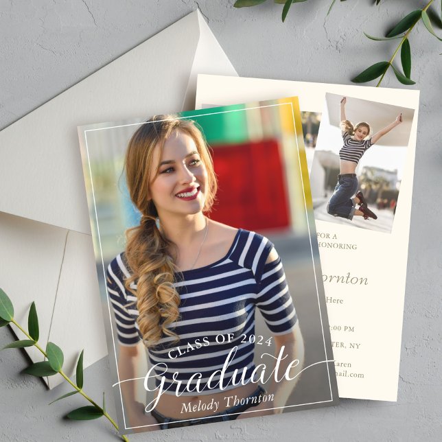 Simple Modern Typografy Graduation Party 3 Foto Einladung (Von Creator hochgeladen)