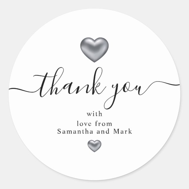 Simple Modern White Wedding Silver Heart Runder Aufkleber (Vorderseite)