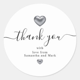 Simple Modern White Wedding Silver Heart Runder Aufkleber