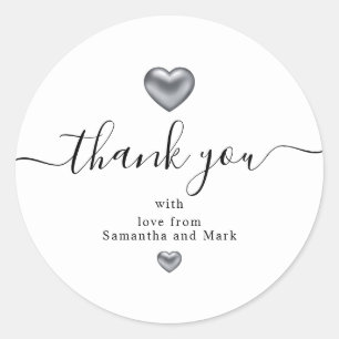 Simple Modern White Wedding Silver Heart Runder Aufkleber