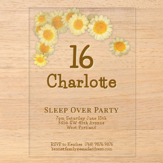 Simple Modern Yellow Daisy 16th Birthday Party  Acryleinladungen