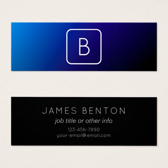 Simple moderne bleu foncé Ombre dégradé et monogra (Devant & derrière)
