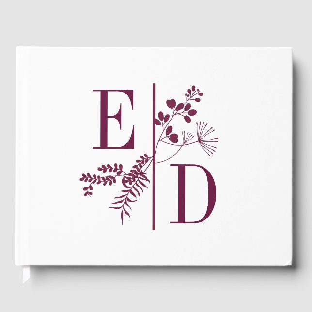 Simple moderne Bourgogne Initiales Mariage livre d (Recto)