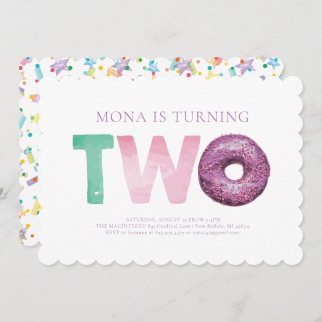 Simple moderne Donut Invitation de deuxième annive (Devant / Derrière)