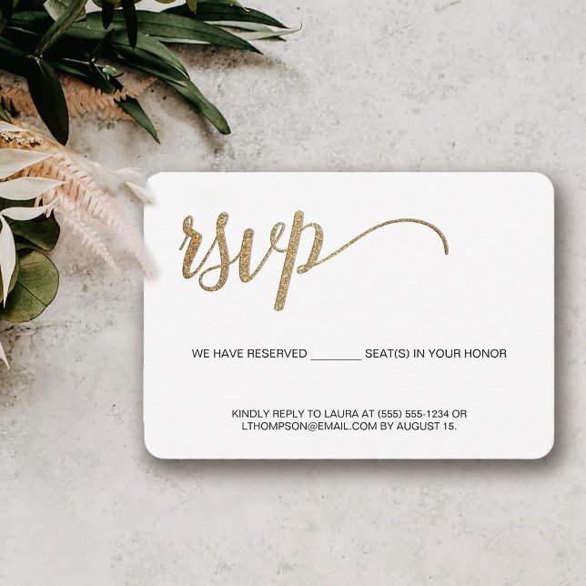 Simple Moderne Or RSVP non expédié Place Réservée (Modern elegant gold RSVP email phone Response)